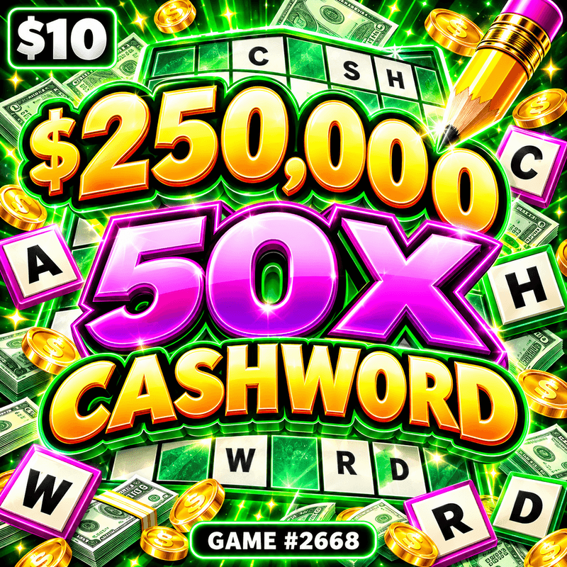 $250,000 50X Cashword — illustration, not the actual ticket