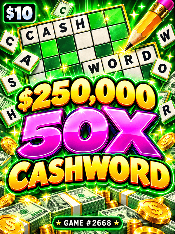 $250,000 50X Cashword — illustration, not the actual ticket