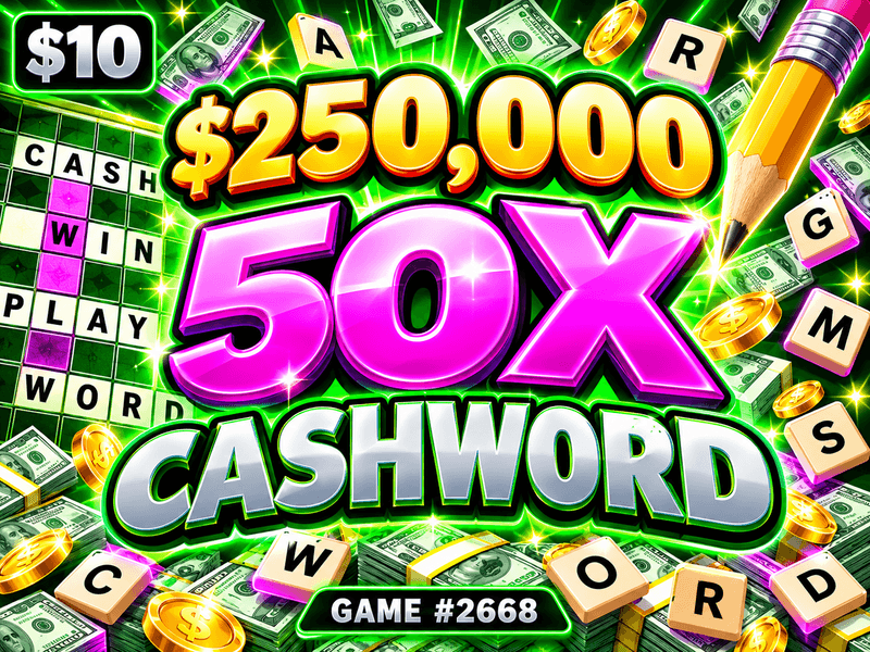 $250,000 50X Cashword — illustration, not the actual ticket