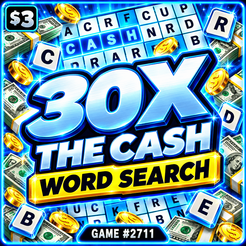 30X The Cash Word Search — illustration, not the actual ticket