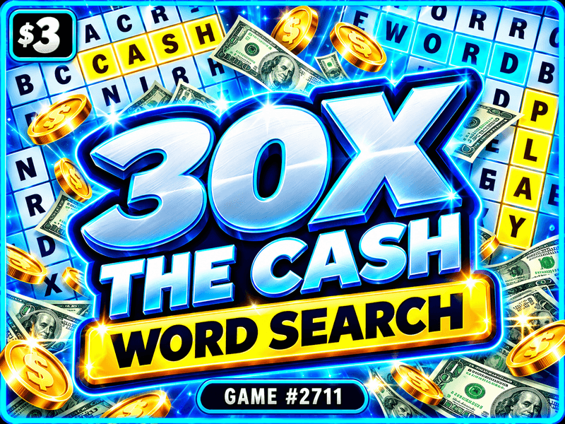 30X The Cash Word Search — illustration, not the actual ticket